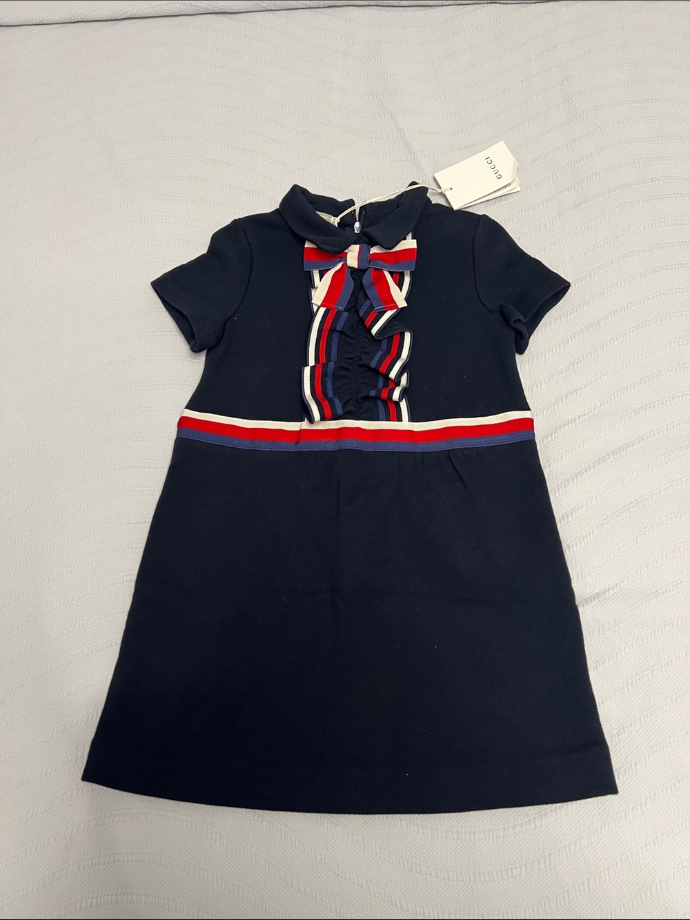 Gucci Navy Dress with Red, White and Blue Trim and Bow